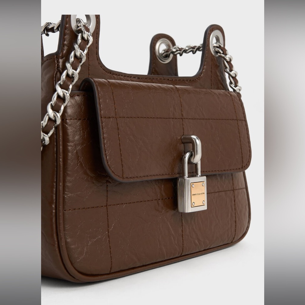 Charles & Keith Suki Crinkle-Effect Padlock Shoulder Bag - Picture 15 of 16